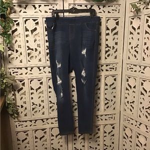 JVINI DISTRESSED DARK COTTON DENIM STRETCHY SKINNY HIGH RISE JEANS JEGGINGS